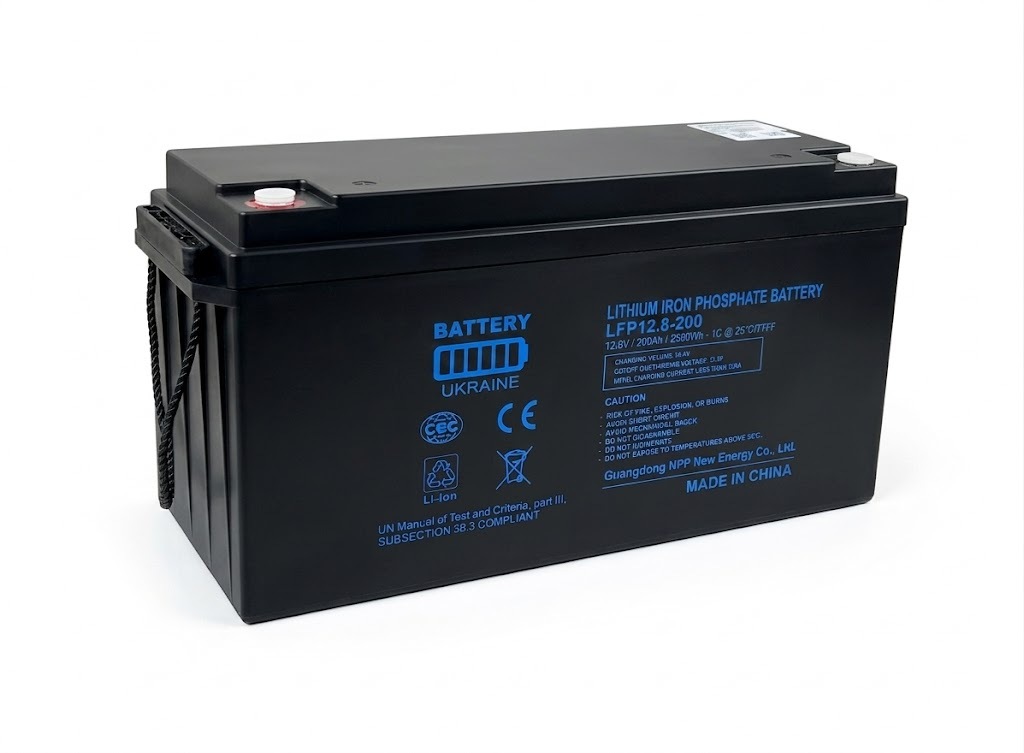 Літій-залізо-фосфатна акумуляторна батарея 12.8V 200Ah (потужність 2560Вт) (VRLA Type) (тм. Battery Ukraine)